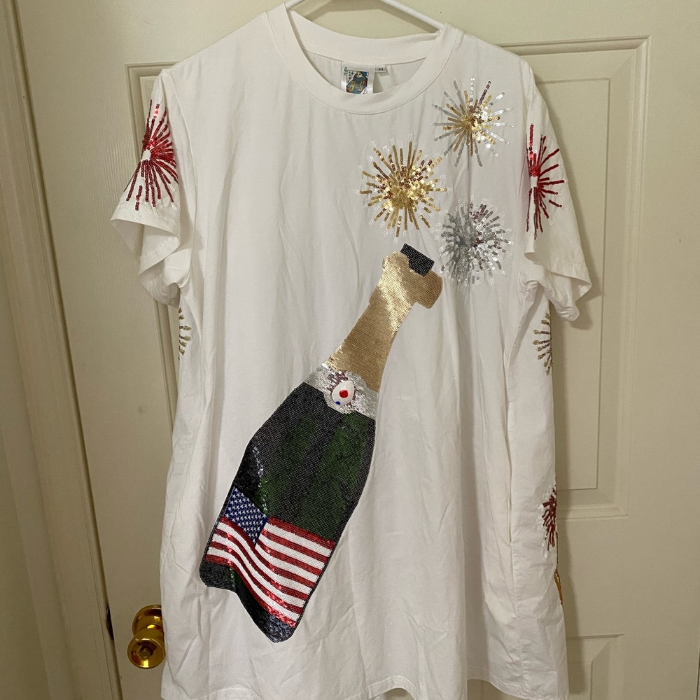 QUEEN OF SPARKLES White Sequin Firework Mini Dress